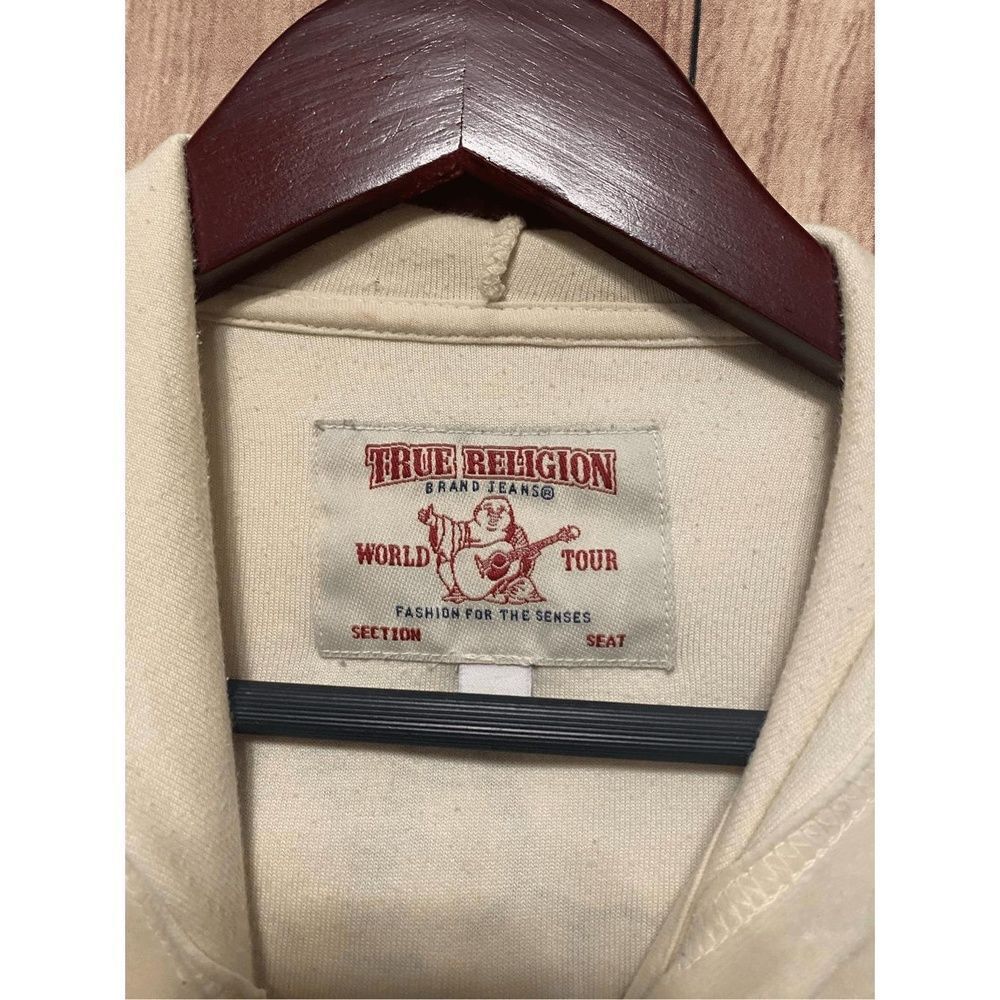 True Religion XS Buddha zip up hoodie sweatshirt cream black Y2K - Picture 5 of 8